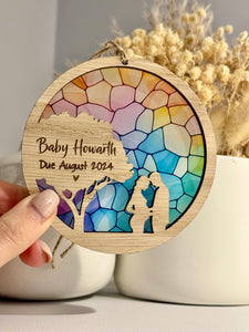 Baby announcement stained glass decoration