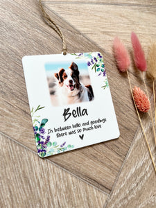 Dog photo purple eucalyptus plaque
