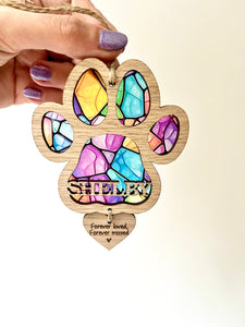 Stained Glass Dog paw memorial decoration
