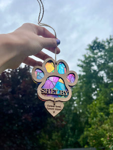 Stained Glass Dog paw memorial decoration