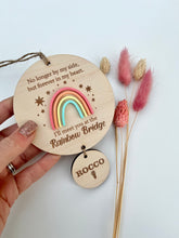 Load image into Gallery viewer, Lighter wood Vibrant Rainbow bridge plaque
