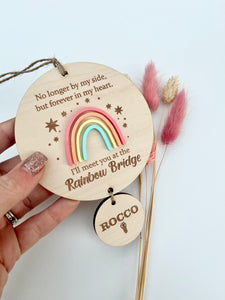 Lighter wood Vibrant Rainbow bridge plaque