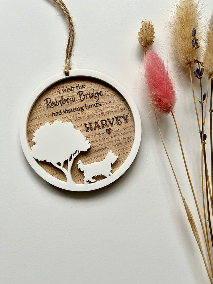 Silhouette dog tree memorial decoration