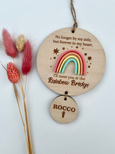 Lighter wood Vibrant Rainbow bridge plaque